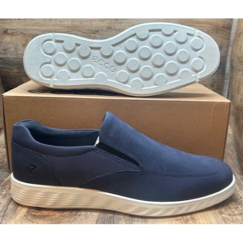 ECCO Men's S Lite Hybrid Slip On Leather Comfort Shoes Marine Blue NIB - 10-10.5